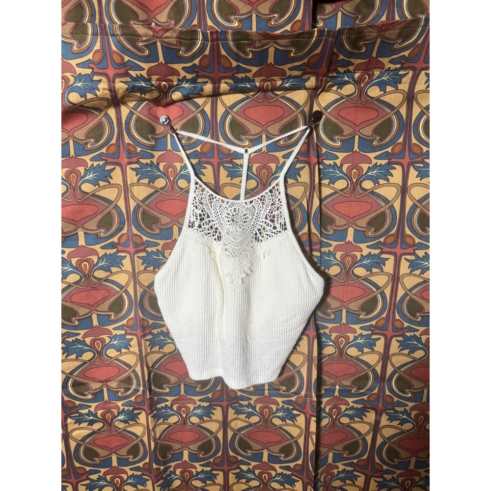 Mudd Women's White Crochet Racerback Tank Top Sleeveless Casual Summer - Picture 1 of 3